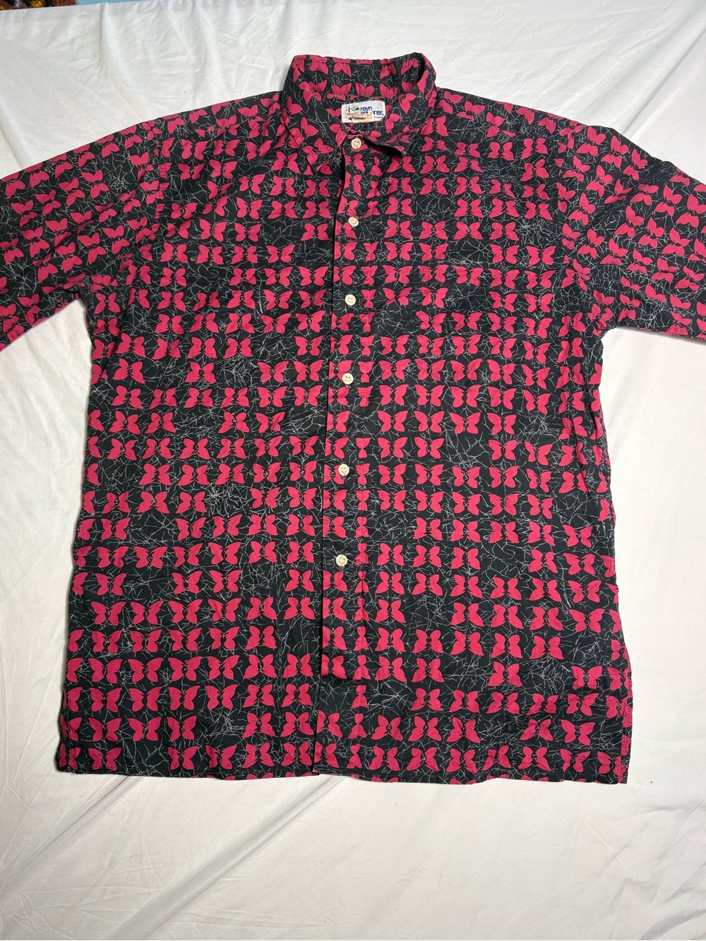 90s reyn spooner butterfly polo shirt size M 100% cotton hawaiian